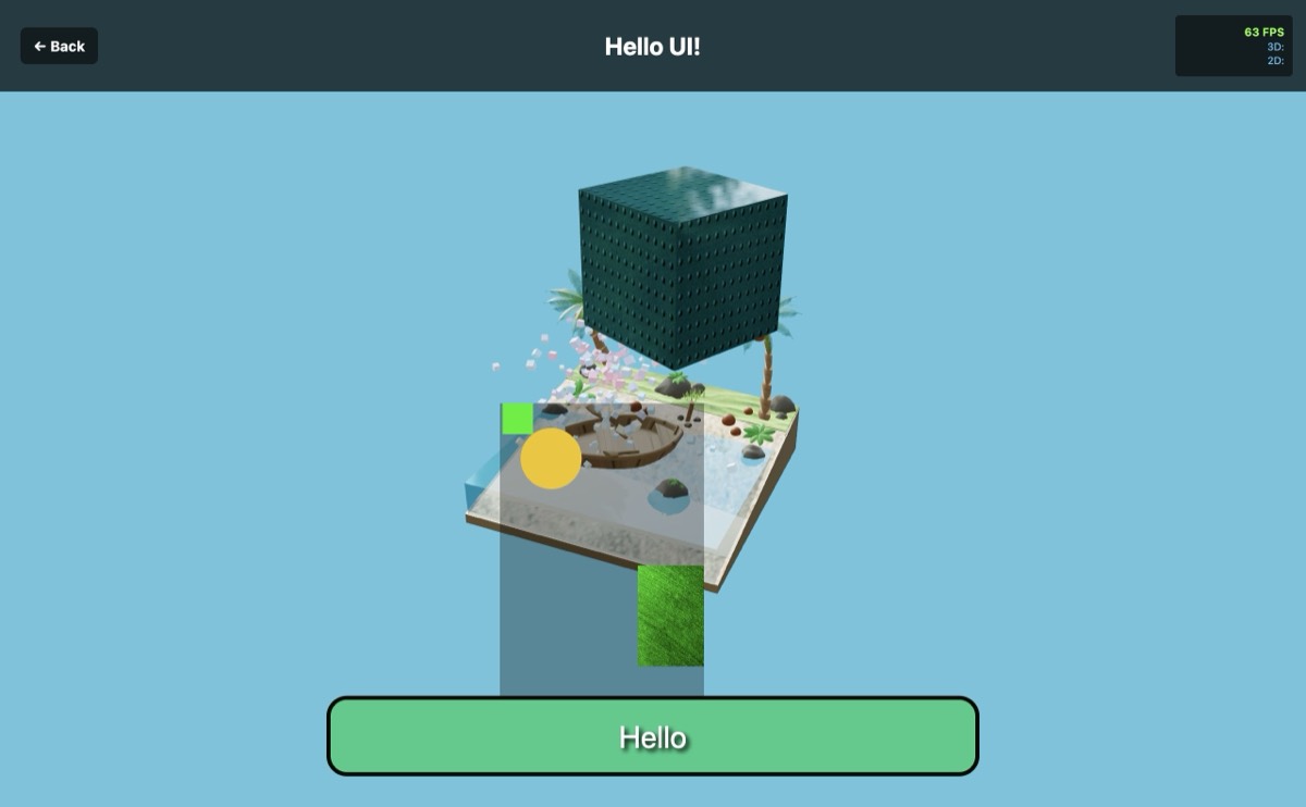 Tropical Island — imported 3D model with 2D sprites and UI