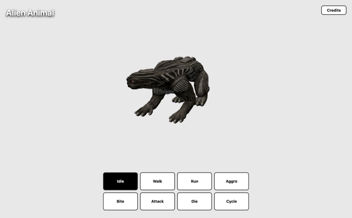 Alien Animal — rigged creature with animation clip selector