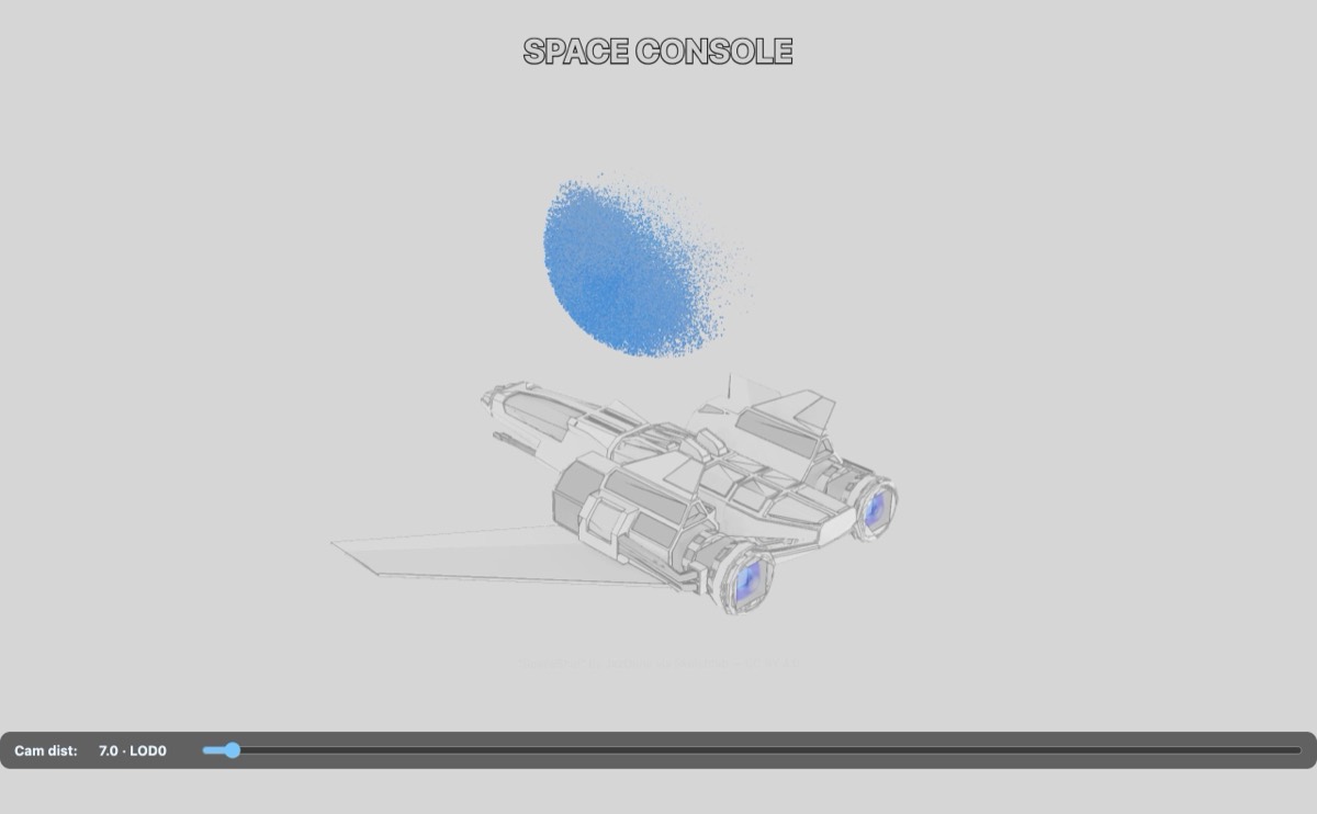 Space Console — toon-shaded spaceship with particle nebula